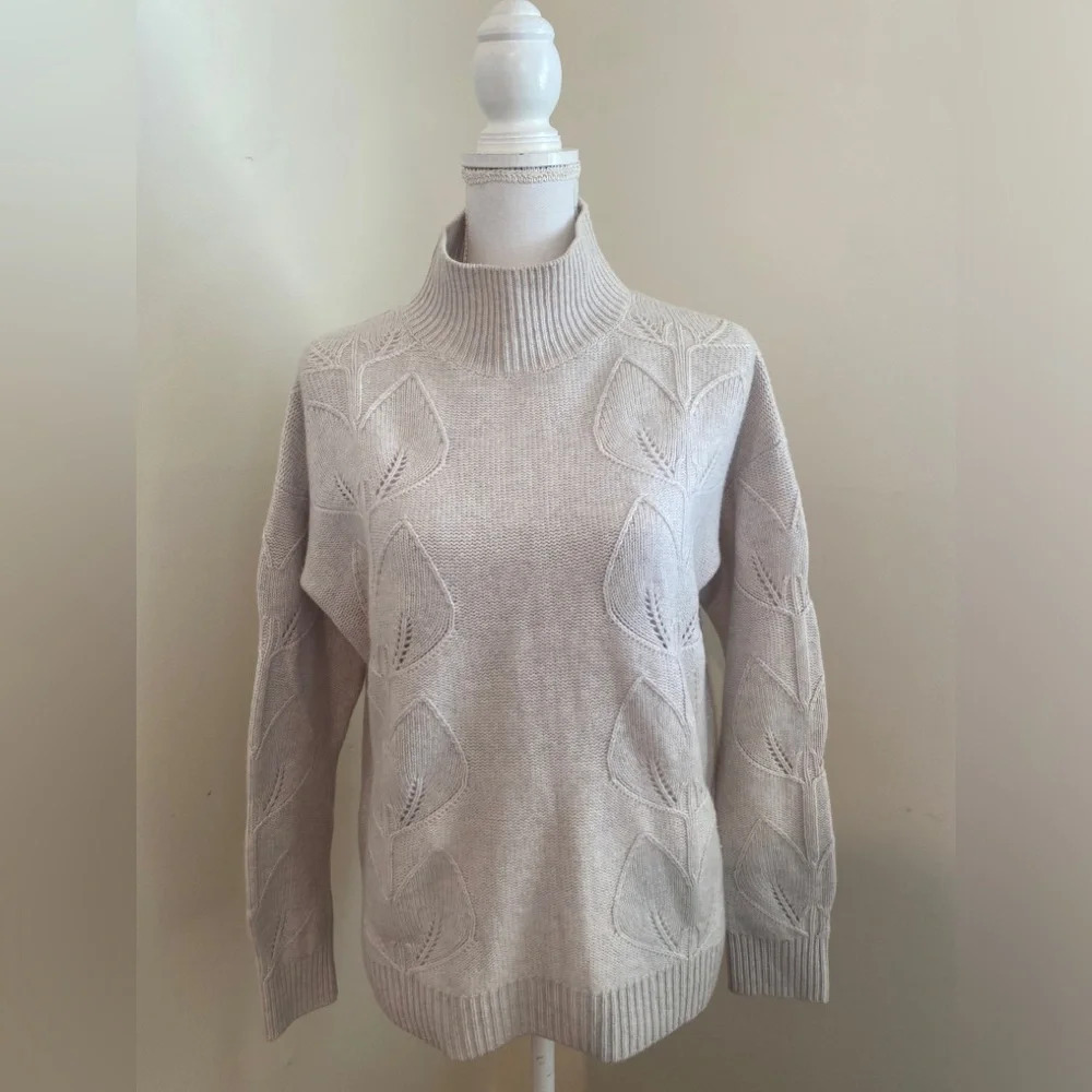 White Label Cashmere High Neck Beige Sweater Size Small